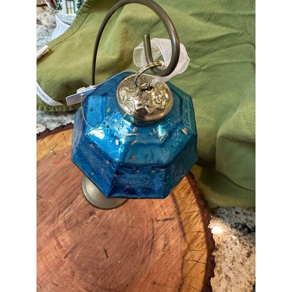 2 kugel style dillards handblown blue mercury Glass Gem-Shaped holiday Ornaments - Picture 8 of 11